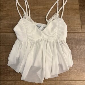 Princess Polly White Lace-Trim Mesh Peplum Tank